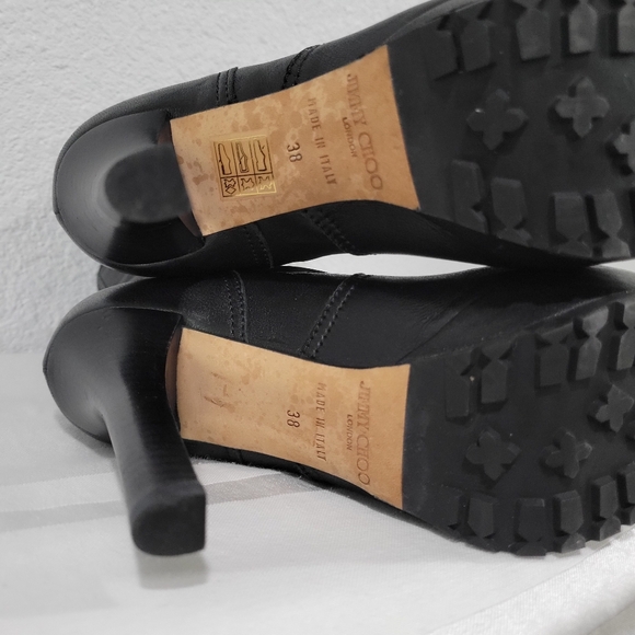 Jimmy Choo Dylan Black Leather Moto Boots Heels EU38 US 7.5 - Picture 8 of 11